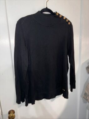 Calvin Klein Black Sweater with Gold Button Accent